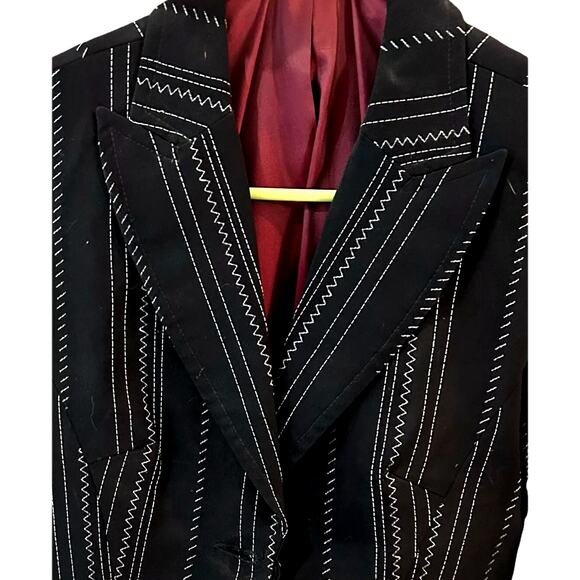 vtg 90s y2k BEBE Jacket Blazer shiny satin black red Office corporate dark 2 - Picture 1 of 8